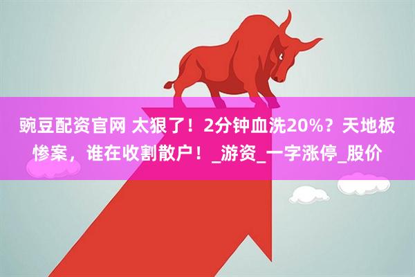 豌豆配资官网 太狠了！2分钟血洗20%？天地板惨案，谁在收割散户！_游资_一字涨停_股价