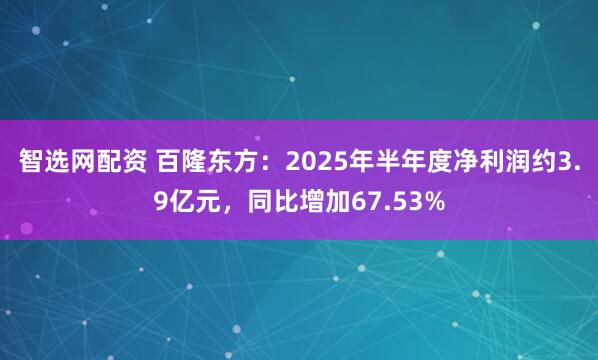 智选网配资 百隆东方：2025年半年度净利润约3.9亿元，同比增加67.53%